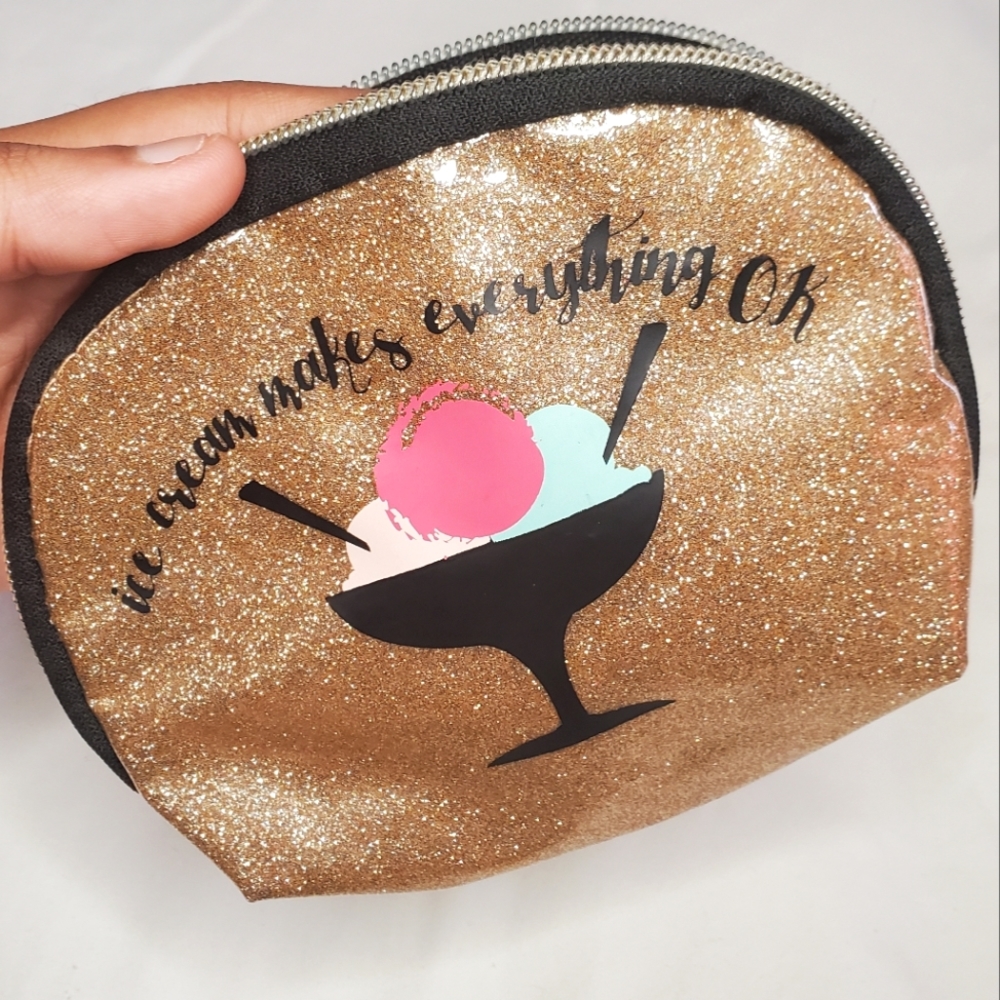 Bright Sparkly Gold Mini Makeup Bag Pouch